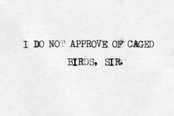 I DO NOT APPROVE OF CAGED G BIRDS I I , SIR. I