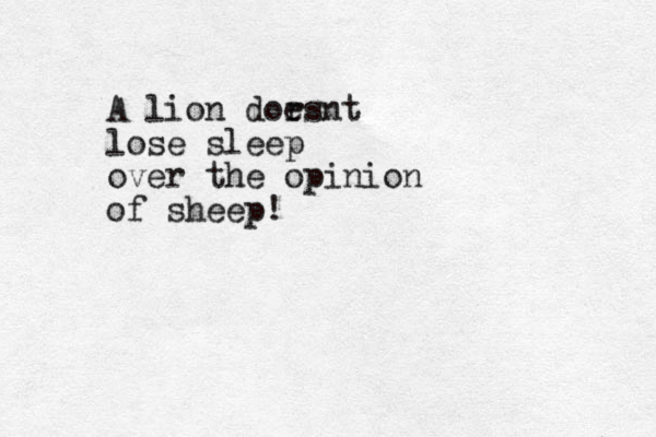A lion dor esnt lose sleep over the opinion of sheep!