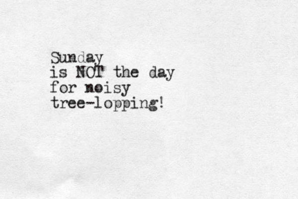 Sunday is NOT the day for noisy tree-lopping!