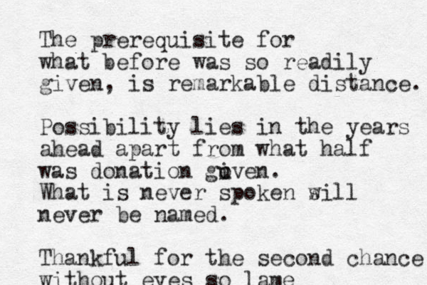 The prerequisite for what before was so readily given, is remarkable distance. Possibility lies in the years ahead apart from what half was donation goven u i . What is never spoken sill w never be named. Thankful for the second chance without eyes so lame
