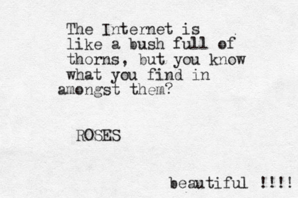 The Internet is like a bush full of thorns, but you know what you find in mongst a them? ROSES beautiful !!!! 