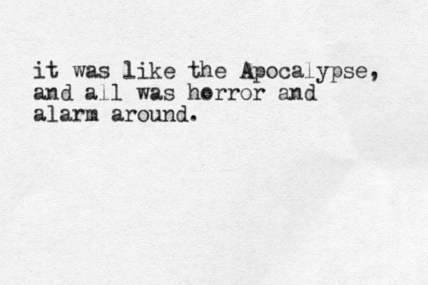 it was like the Apocalypse, and all was horror and alarm around.