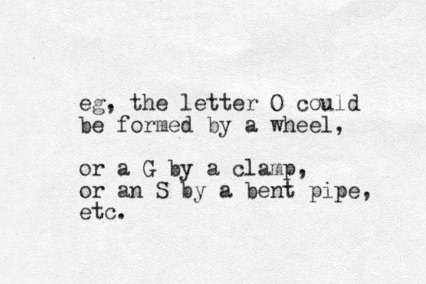 eg, the letter O could be formed by a wheel, or a G by a clamp, or an S by a bent pipe, etc.