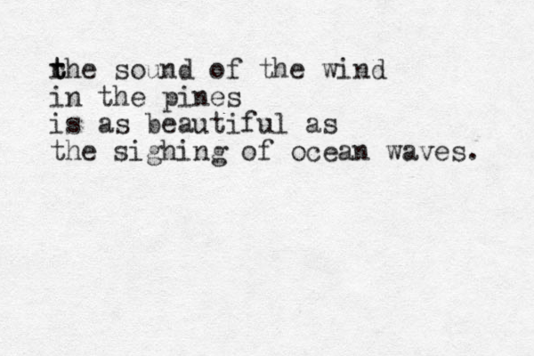 rhe t t sound of the wind in the pines is as beautiful as the sighing of ocean waves. 