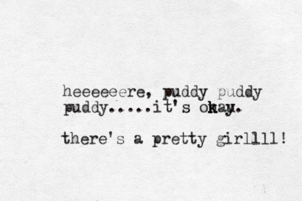 heeeeeere, puddy puddy puddy.....it's on k k kau y y. there's a pretty girllll! 