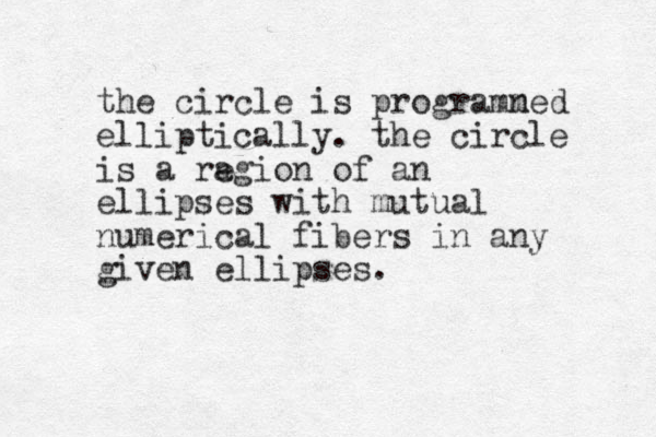 the circle is programned m elliptically. the circle is a ra egion of an ellipses with mutual numerical fibers in any given ellipses. 