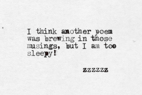 I think another poem was brewing in those musings, but I am too sleepy! zzzzzz 