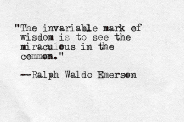 "The invariable mark of wisdom is to see the miraculous in the common." --Ralph Waldo Emerson