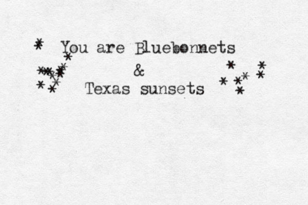 You are Bluebonnets & Texas sunsets * * * * * * * * * * * * * * * * * * * * 