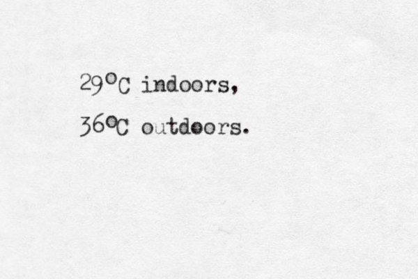 29 C indoors, 36 C outdoors. o o 