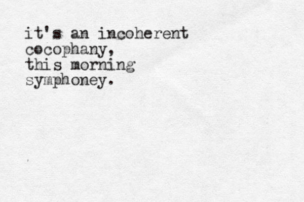 it's an incoherent cocophany, this morning symphoney .