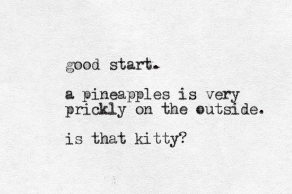 good start. a pineapples is very prickly on the outside. is that kitty?