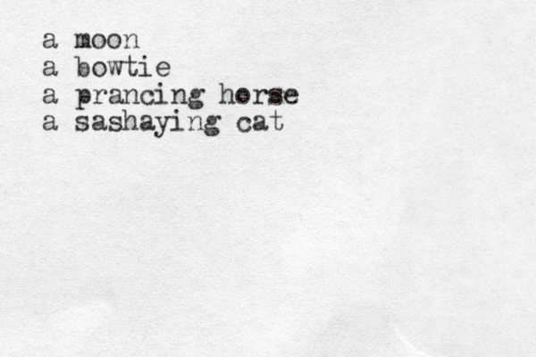a moon a bowtie a prancing horse a sashaying cat