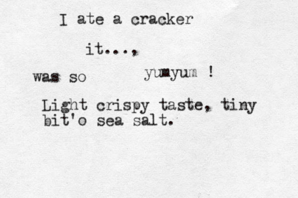 I ate a cracker it..., was so yumyum ! Light crispy taste, tiny bit 'o sea salt.