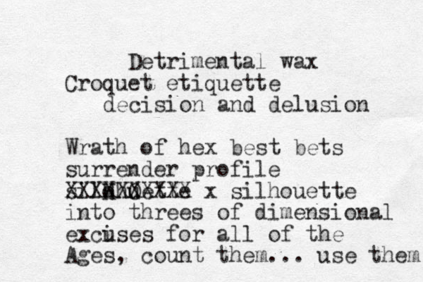 Detrimental wax Croquet etiquette decision and delusion Wrath of hex best bets surrender profile silohuette H H O X XXXXXXX XX x silhouette into threes of dimensional exci uses for all of the Ages, count them... use them 