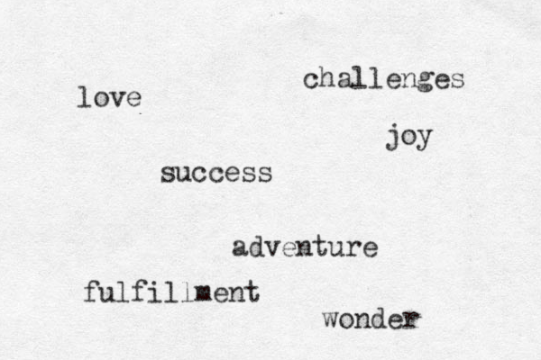 love success challenges adventure fu lfillment wonder joy 