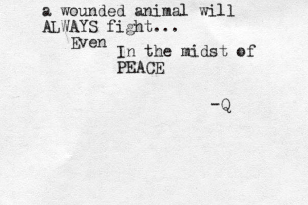 a wounded animal will ALWAYS fight... Even In the midst of PEACE -Q