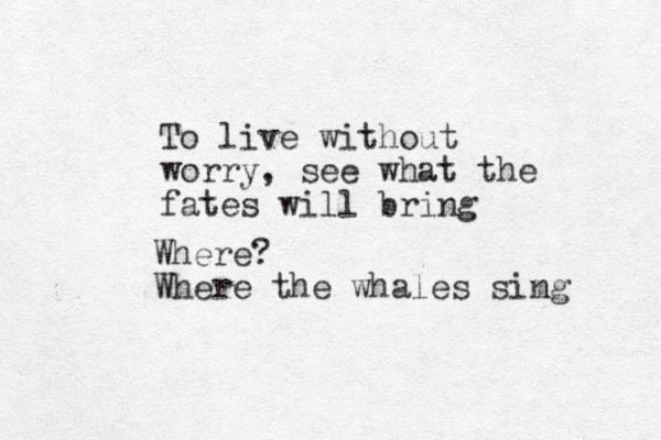 To live without worry, see what the fates will bring Where? Where the whales simg n 