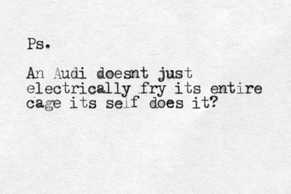 Ps. An Audi doesnt just electrically fry its entire cage its self does it?
