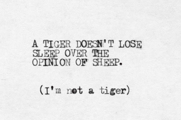 A TIGER DOESN'T LOSE SLEEP OVER THE OPINION OF SHEEP. (I'm not a tiger)