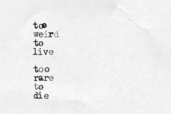 to weird to live to rare to die o o 