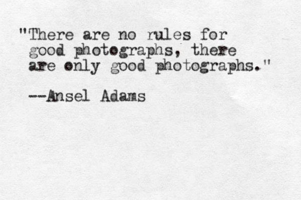 "There are no rules for good photographs, there are only good photographs." --Ansel Adams