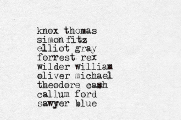 knox thomas simon fitz elliot gray forrest rex wilder william oliver michael theodore cash callum ford sawyer blue