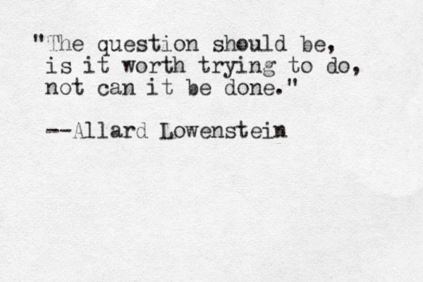 "The question should be, is it worth trying to do, not can it be done." --Allard Lowenstein