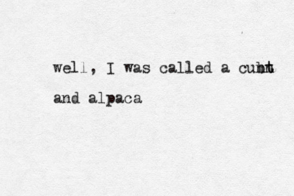 well, I was called a cubt n nt and alpaca