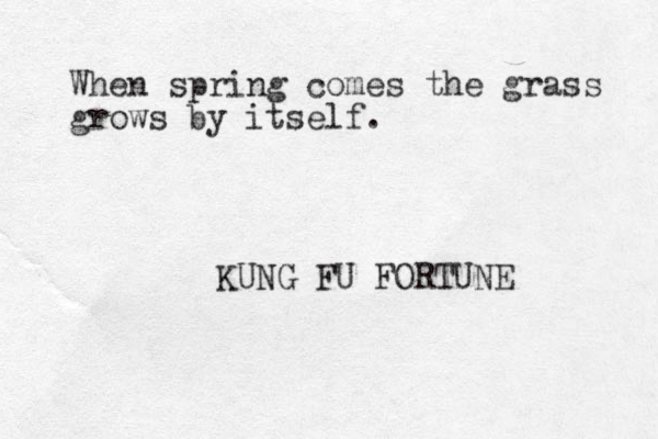 When spring comes the grass grows by itself. KUNG FU FORTUNE