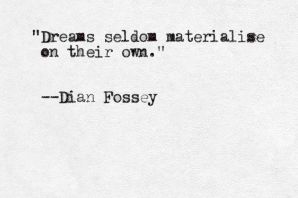 "Dreams seldom materialise on their own." --Dian Fossey