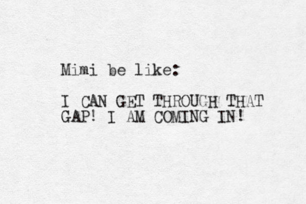 Mimi be like: I CAN GET THROUGH THAT GAP! I AM COMING IN! 