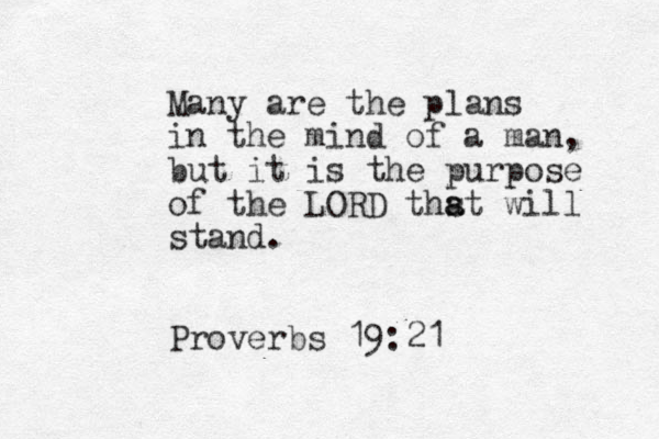 Many are the plans in the mind of a man, but it is the purpose of the LORD thst a a will stand. Proverbs 19:21 