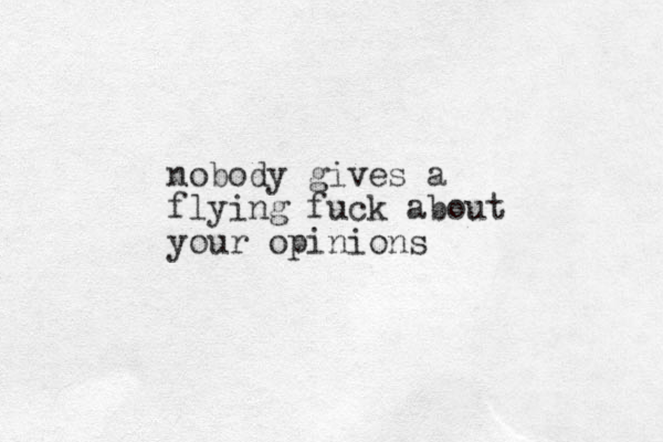 nobody gives a flying fuck about your opinions