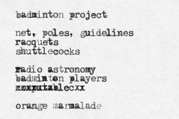 badminton project net, poles, guidelines racquets shuttlecocks radio astronomy badminton players computable xxxxxxxx ccxx orange marmalade