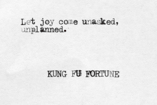 Let joy come unasked, unplanned. KUNG FU FORTUNE 