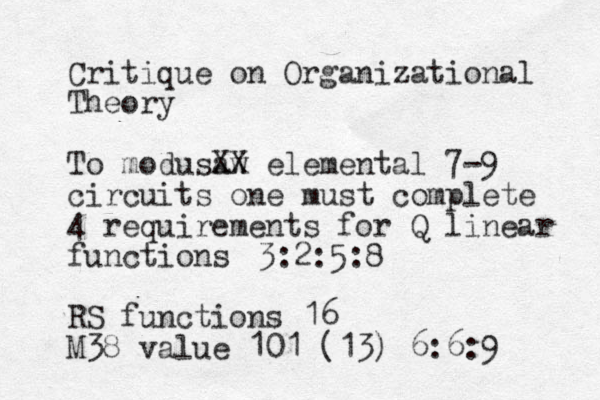 Critique on Organizational Theory To modusaw X X elemental 7-9 circuits one must complete 4 requirements for Q linear functions RS functions 16 M38 value 101 (13) 6:6:9 3:2:5:8 