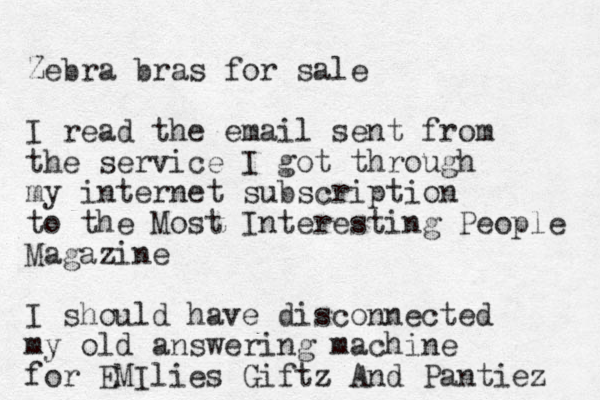 Zebra bras for sale I read the email sent from the service I got through my internet subscription to the Most Interesting People Magazine I should have disconnected my old answering machine for EMIlies Giftz z And Pantiez 