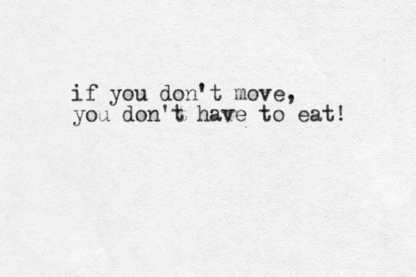 if you don't move, you don't have to eat! 