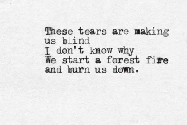 These tears are making us blind I don't know why We start a forest fire e and burn us down.