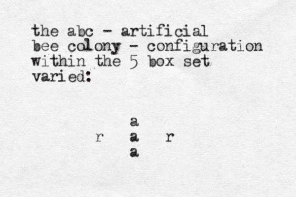 the abc - artificial bee colony - configuration within the 5 box set varied: a r a r a 