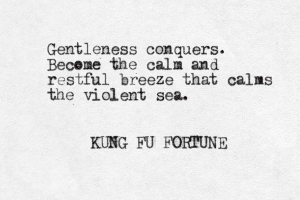 Gentleness conquers. Become the calm and restful breeze that calms the violent sea. KUNG FU FORTUNE 