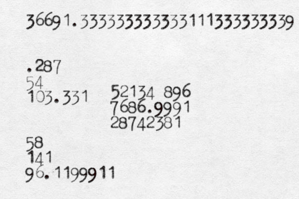36691.333333333333111333333339 .287 54 103.331 58 141 96.1199911 52134 896 7686.9991 28742381