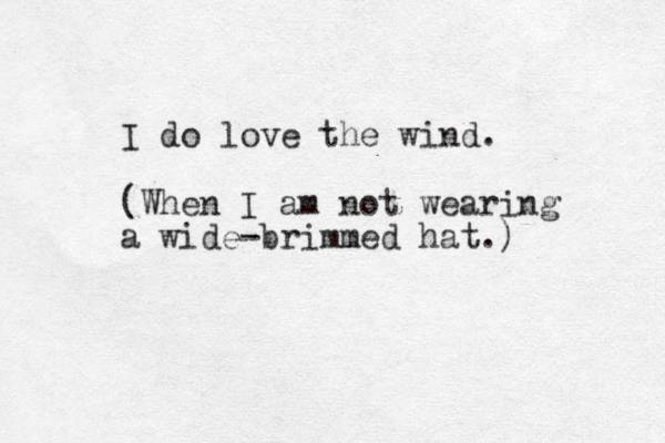 I do love the wind. (When I am not wearing a wide-brimmed hat.) 