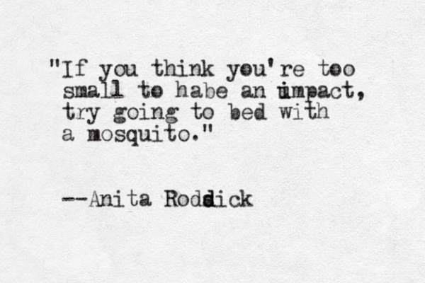 "If you think you're too small to habe an u i impact, try going to bed with a mosquito." --Anita Rodsick d d 