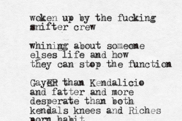 woken up by the fucking snifter crew whinig ng about someone elses life and how they can stop the function Gayer ER than Kendalicio and fatter and more desperate than both kendals knees and Riches porn habit