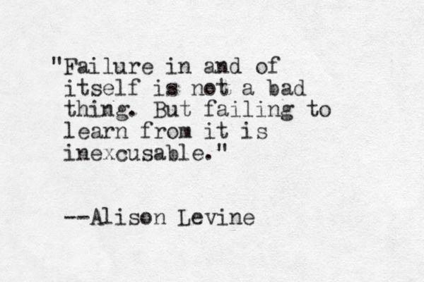 "Failure in and of itself is not a bad thing. But failing to learn from it is inexcusable." --Alison Levine