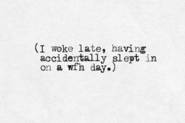 (I woke late, having accidentally slept in on a wfh day.) 