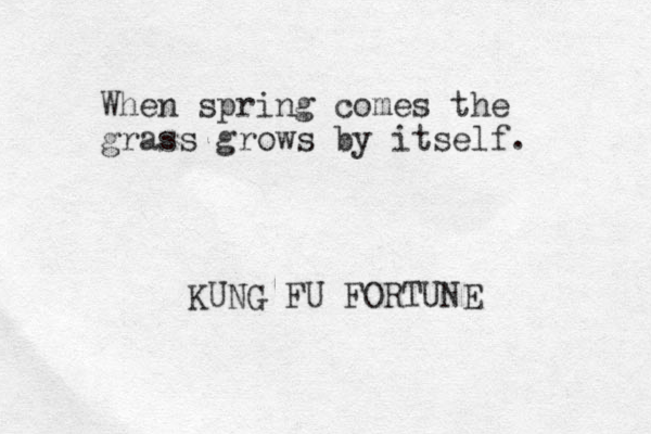 When spring comes the grass grows by itself. KUNG FU FORTUNE 