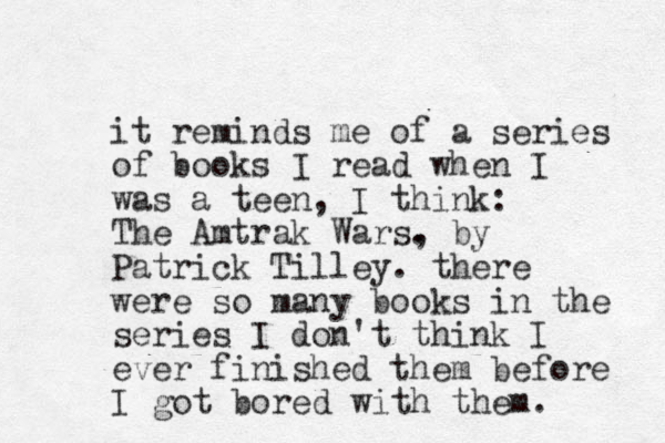 it reminds me of a series of books I read when I was a teen, I think: The Amtrak Wars. , by Patrick Tilley. there were so many books in the series I don't think I ever finished them before I got bored with them. 